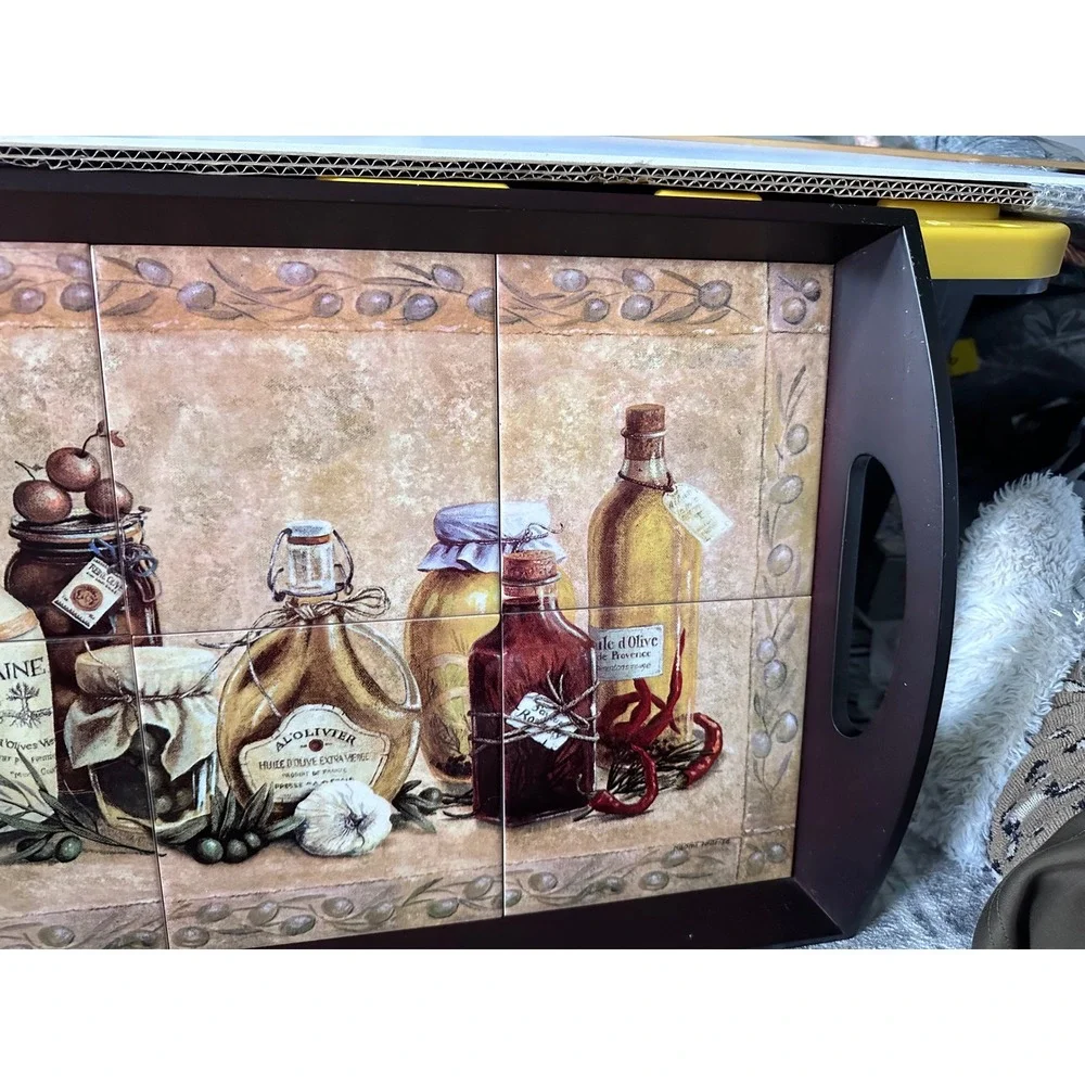 Unbranded Wooden Serving Tray Home OS Brown‎ Excellent Tiled Mediterranean Art